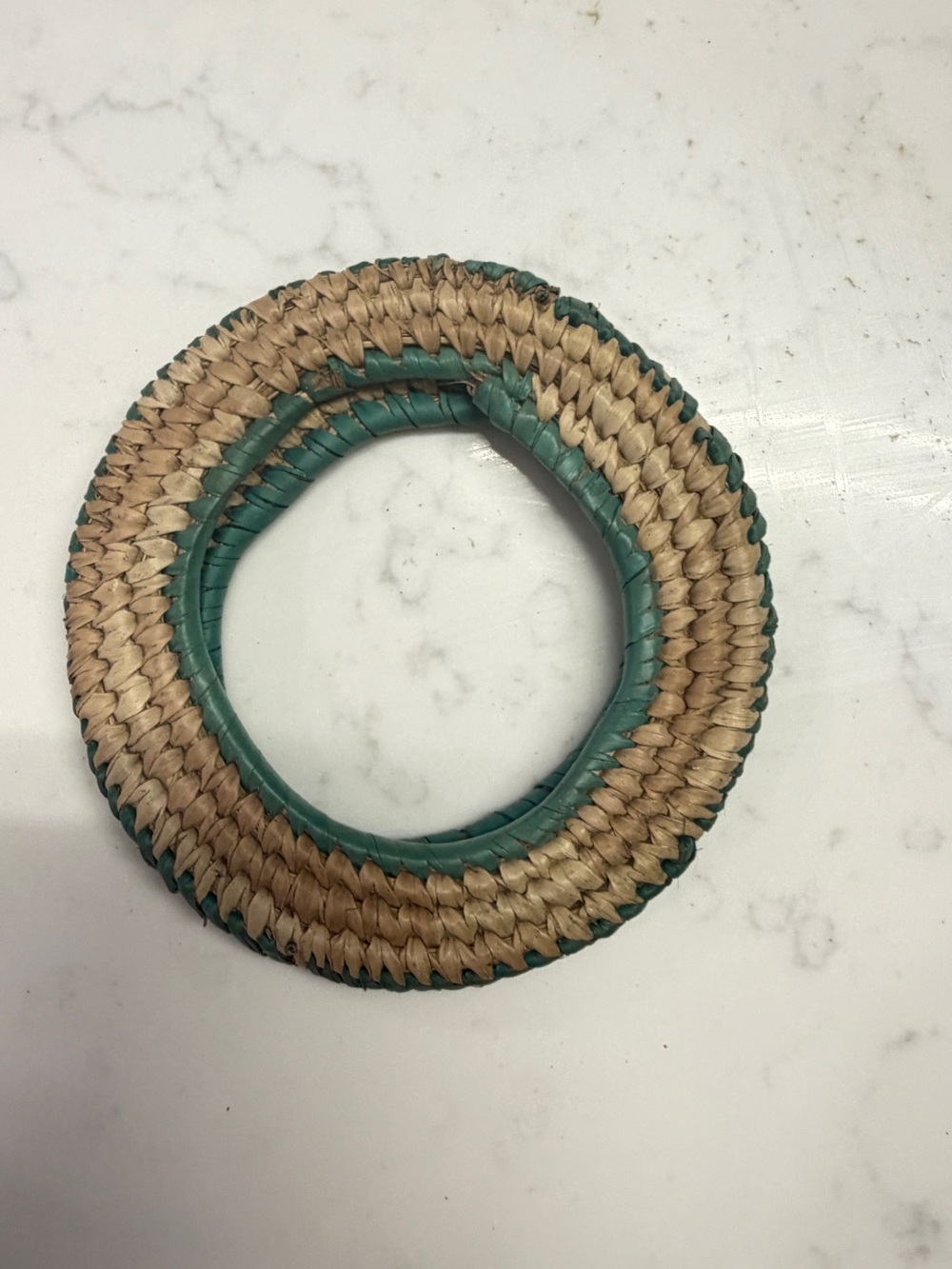 Two-Tone hand dyed and Woven Raffia Bangle Bracelet - Natural & Teal
